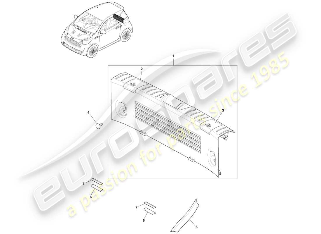 aston martin cygnet (2012) load compartment trim part diagram