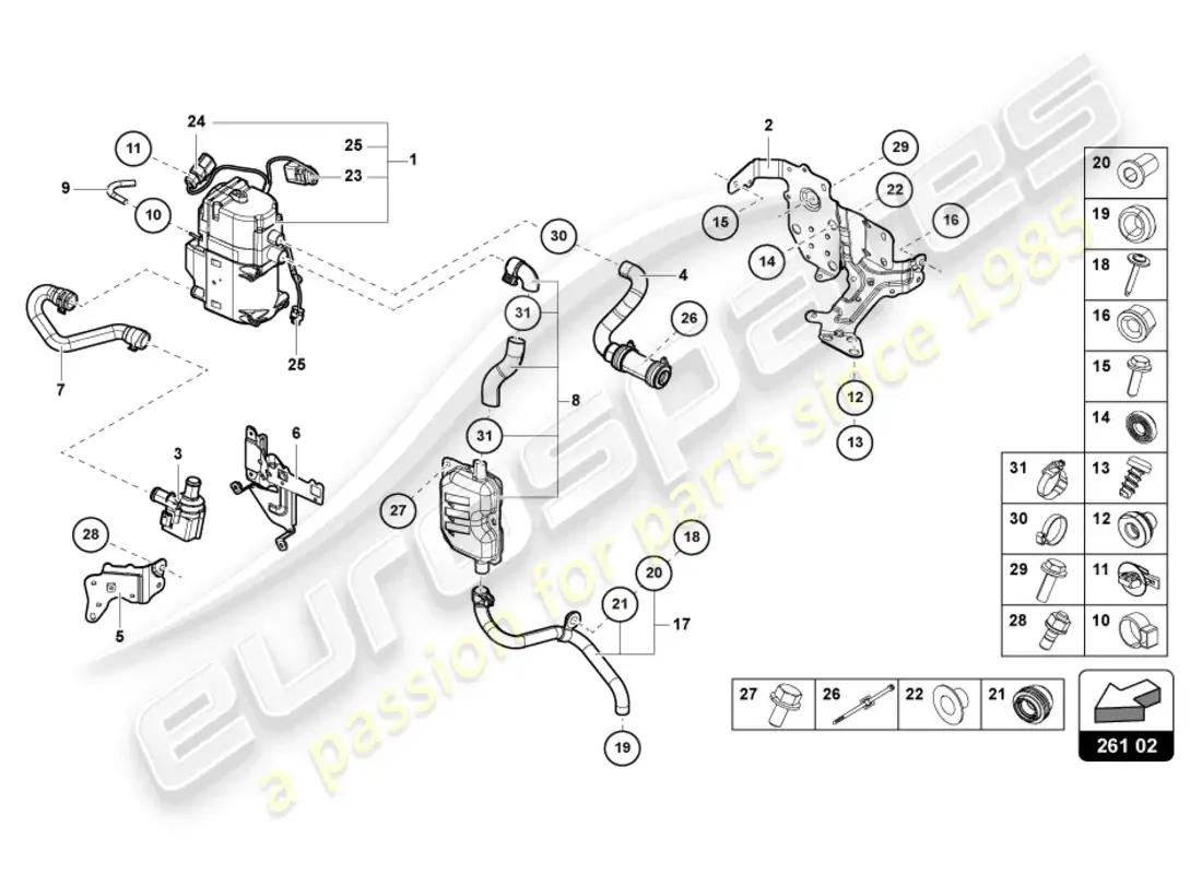 lamborghini urus (2019) auxiliary heater for coolant circuit parts diagram