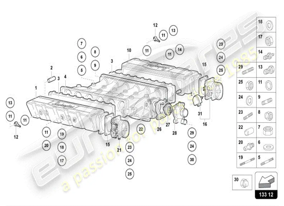 lamborghini diablo vt (1998) intake manifold parts diagram