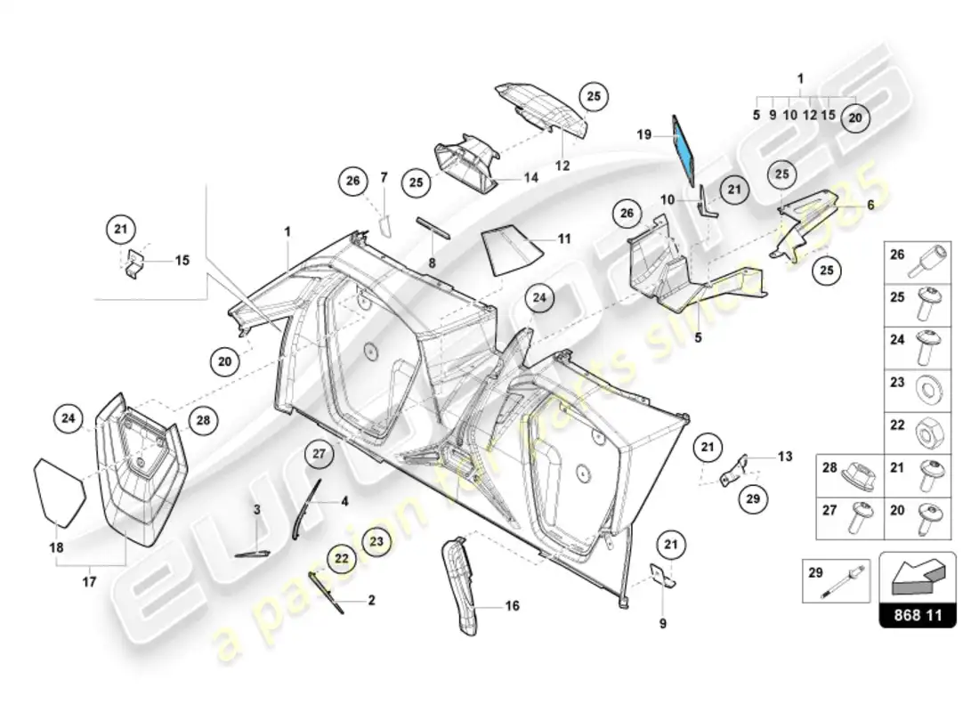 lamborghini sian roadster (2021) rear panel trim parts diagram