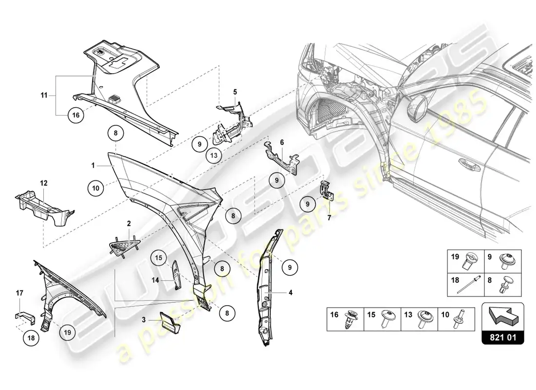 lamborghini urus s (2023) wing protector front parts diagram