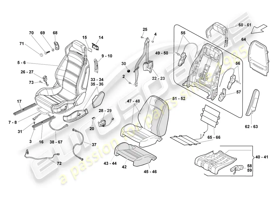 lamborghini lp550-2 spyder (2013) seat, complete parts diagram