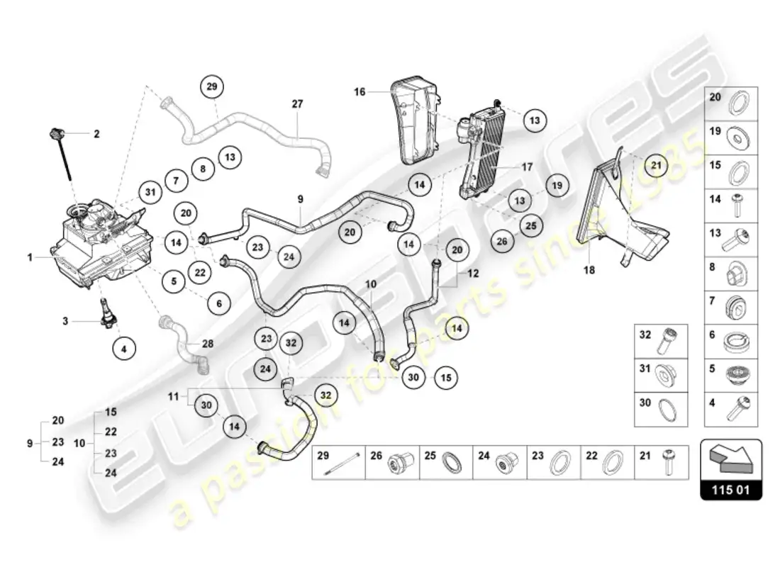 lamborghini sto (2024) hydraulic system and fluid container with connect. pieces parts diagram