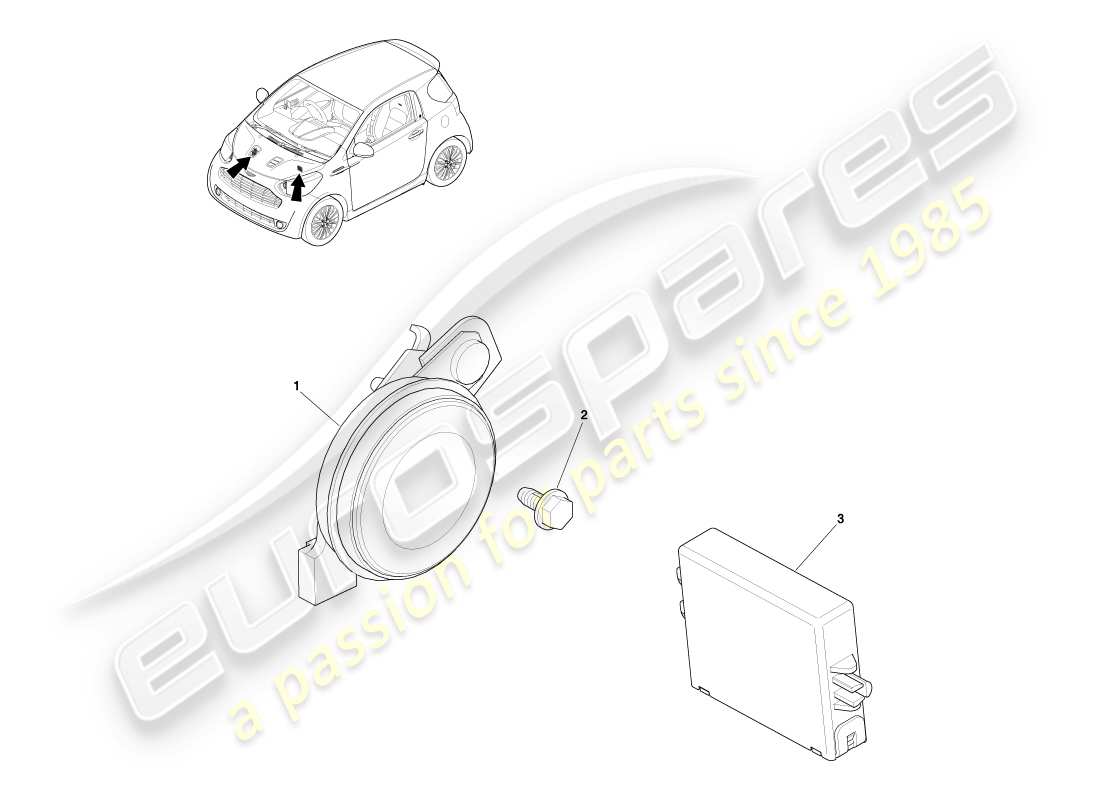 aston martin cygnet (2012) alarm horns & immobiliser part diagram