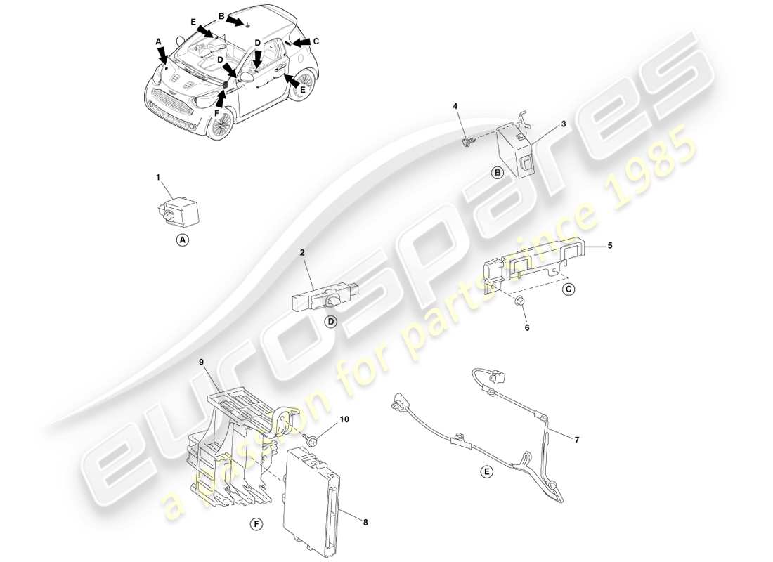aston martin cygnet (2012) wireless door lock part diagram