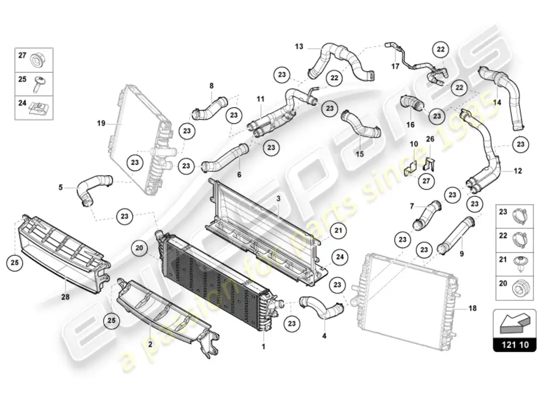 lamborghini evo coupe 2wd (2023) cooler for coolant parts diagram