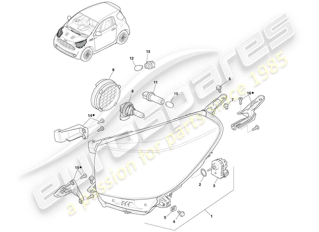 aston martin cygnet (2012) front headlights part diagram