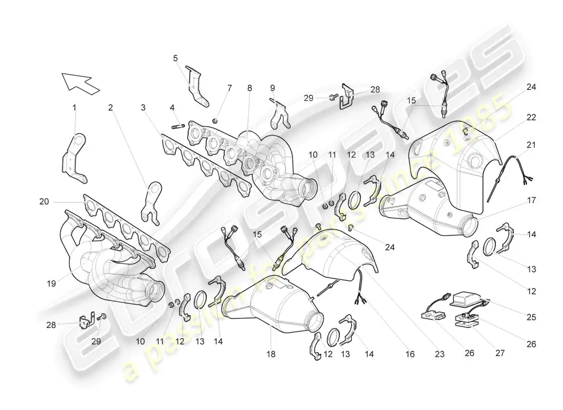 lamborghini gallardo spyder (2007) exhaust manifolds parts diagram