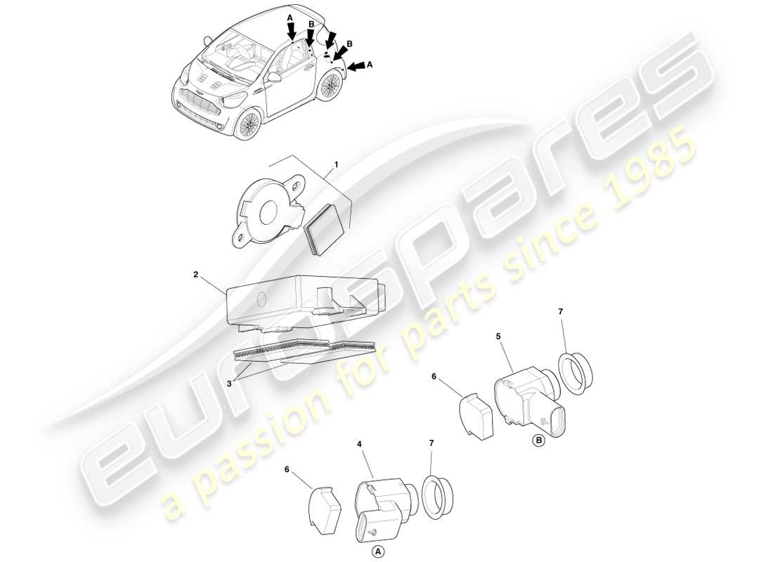 aston martin cygnet (2012) parking reversing aids part diagram