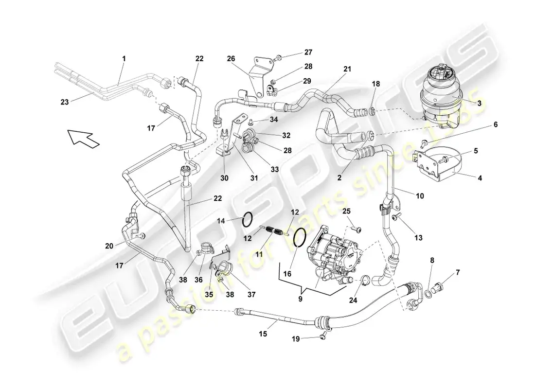 lamborghini lp550-2 spyder (2013) hydraulic system for steering system parts diagram