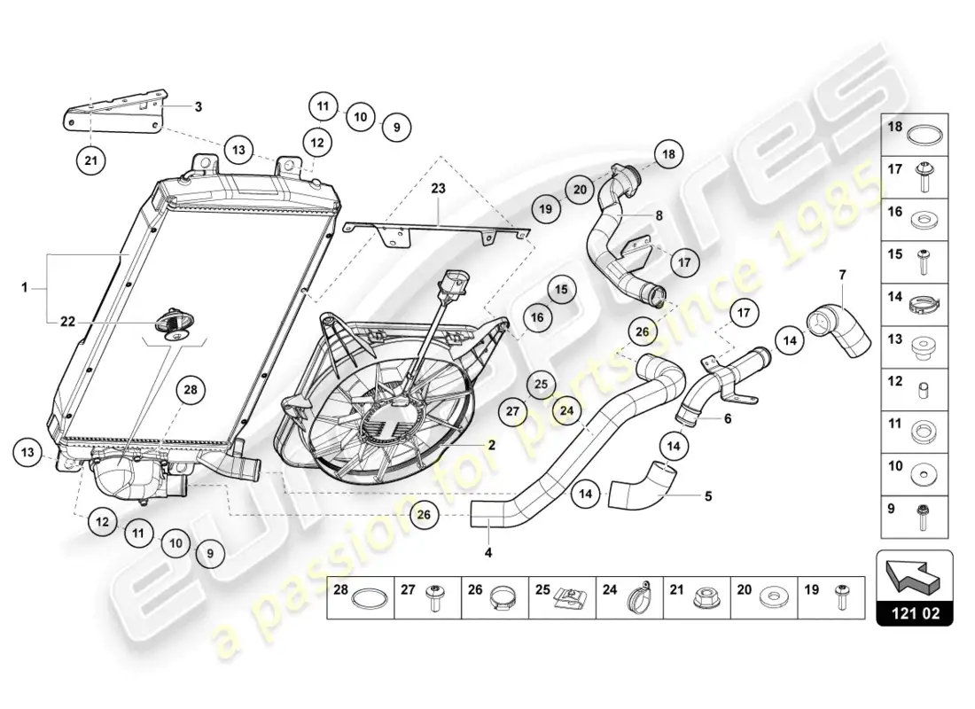lamborghini countach lpi 800-4 (2022) cooler for coolant parts diagram