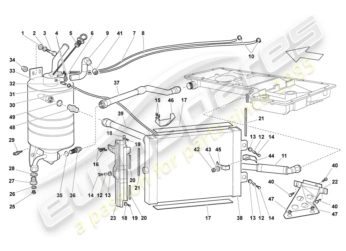 lamborghini lp640 coupe (2010) oil cooler parts diagram