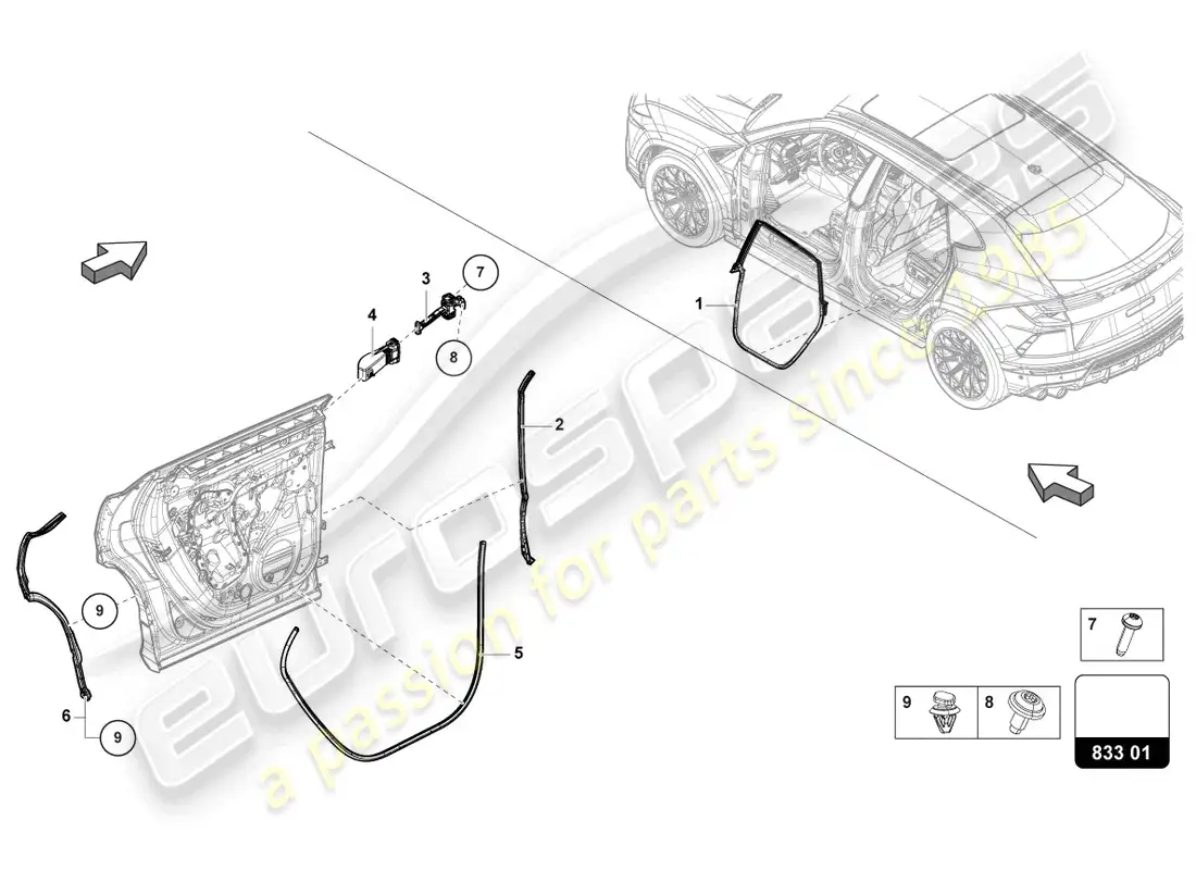 lamborghini urus performante (2023) door seal rear parts diagram