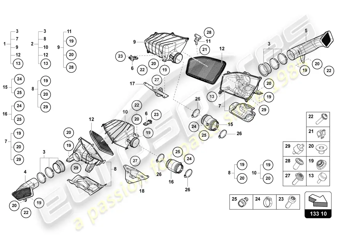 lamborghini sto (2021) air filter housing parts diagram