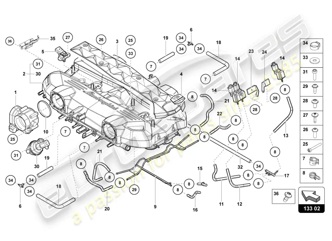 lamborghini countach lpi 800-4 (2022) intake manifold parts diagram