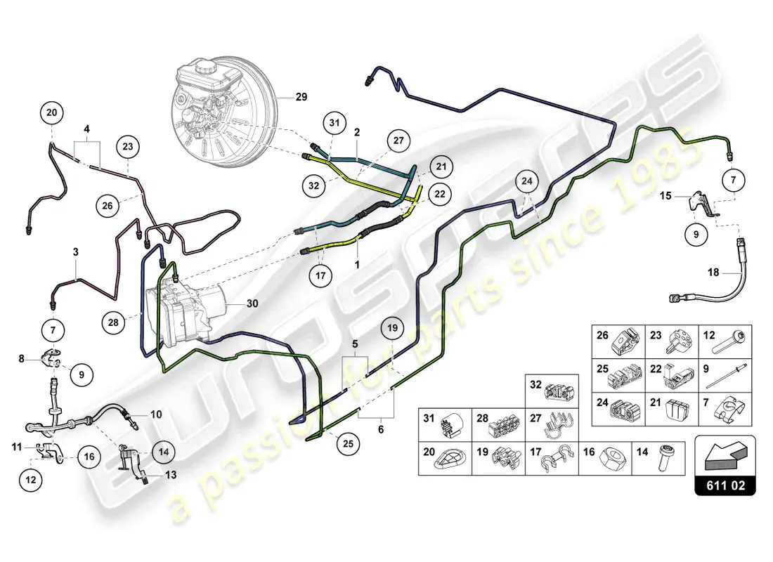 lamborghini urus (2019) brake pipe parts diagram