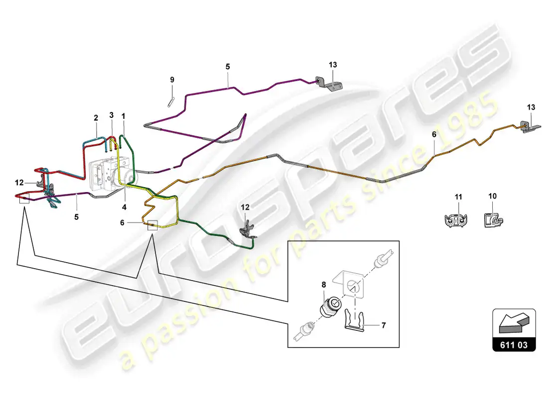 lamborghini countach lpi 800-4 (2022) brake servo, pipes and vacuum system parts diagram