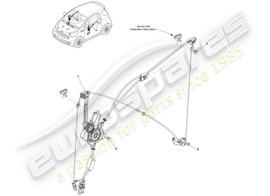 aston martin cygnet (2012) front side window regulators part diagram
