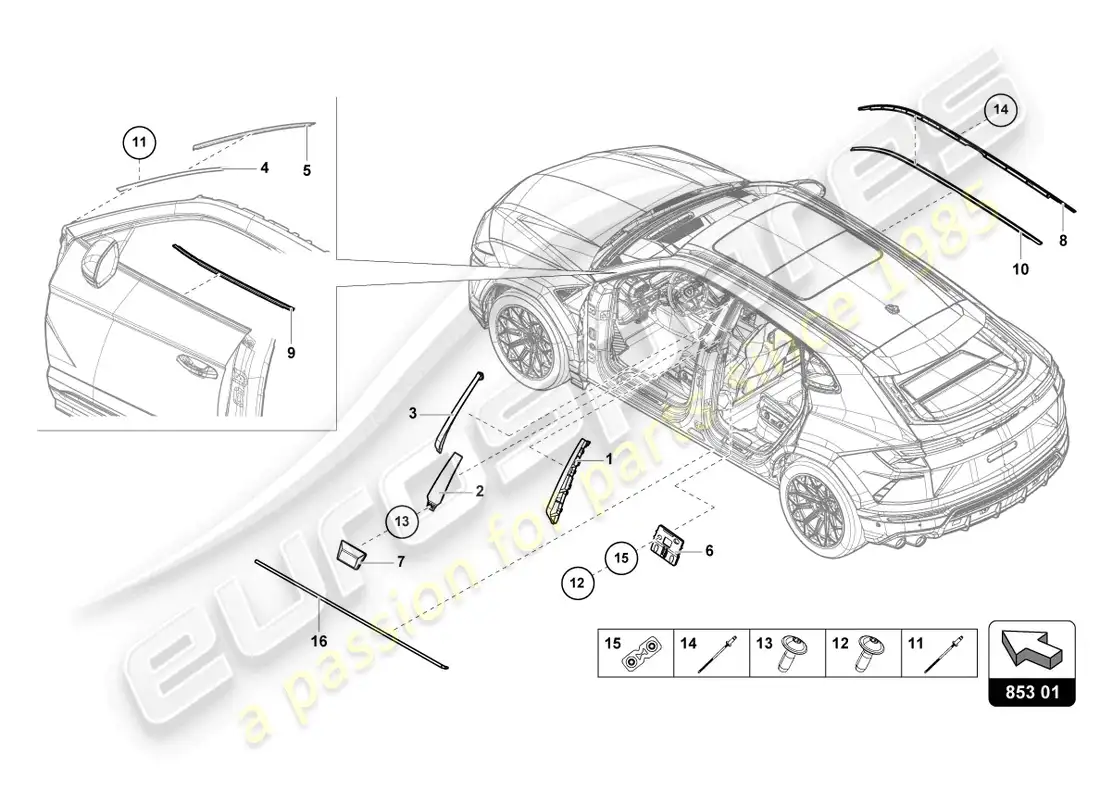 lamborghini urus performante (2023) moldings parts diagram
