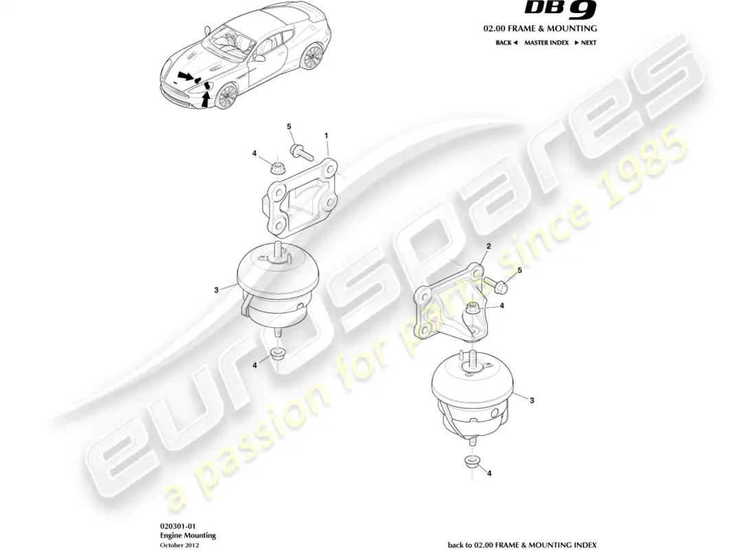 aston martin db9 (2013) engine mountings parts diagram