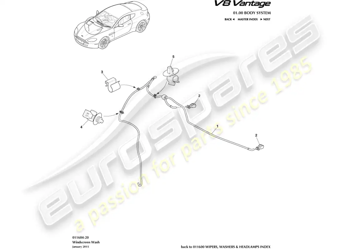 aston martin v8 vantage (2015) windscreen wash part diagram