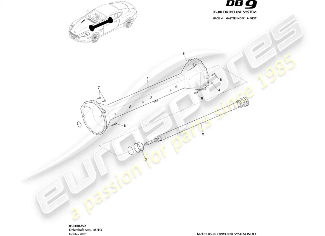 aston martin db9 (2005) driveshaft assembly, auto parts diagram