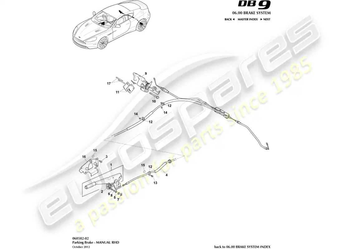 aston martin db9 (2013) parking brake, rhd parts diagram