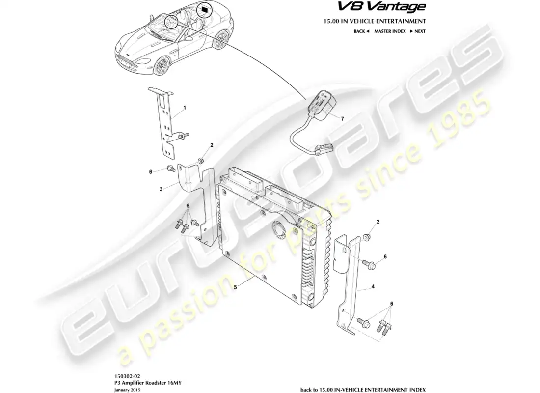 aston martin v8 vantage (2015) p3 amplifier, roadster part diagram