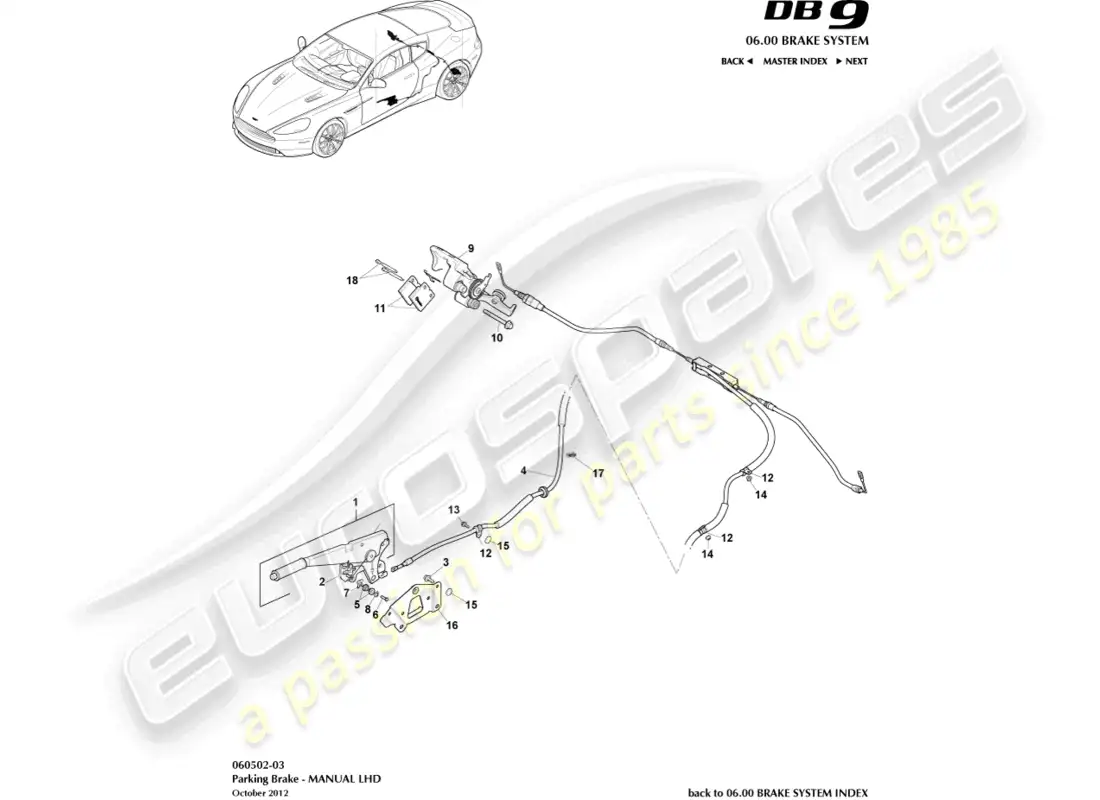 aston martin db9 (2013) parking brake, lhd parts diagram