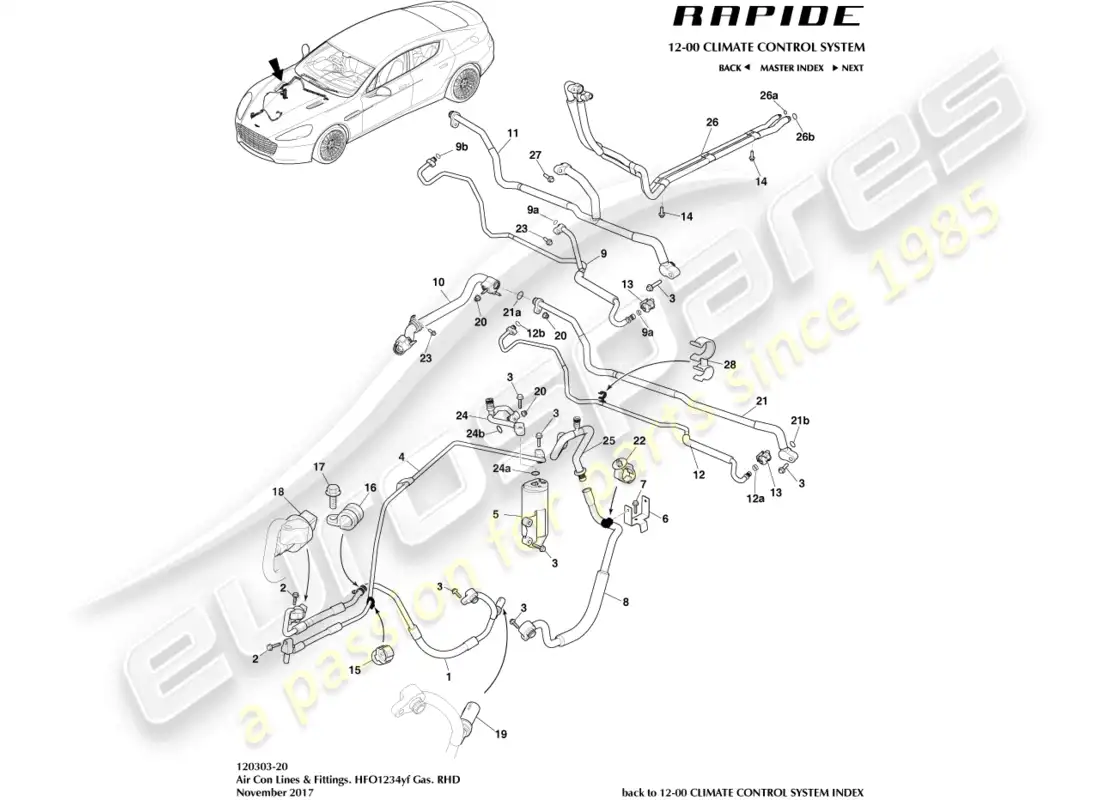 aston martin rapide (2012) air con lines, hfo1234yf, rhd parts diagram