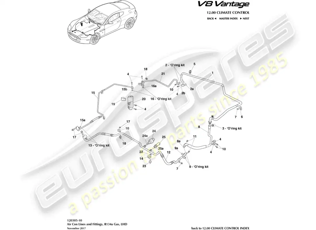 aston martin v8 vantage (2015) air con lines, r134a gas, lhd part diagram