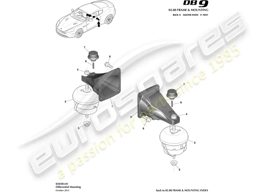 aston martin db9 (2013) powertrain mountings parts diagram