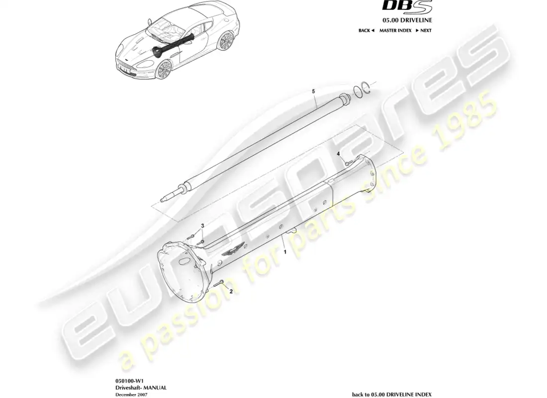 aston martin dbs (2013) driveshaft assembly, manual parts diagram