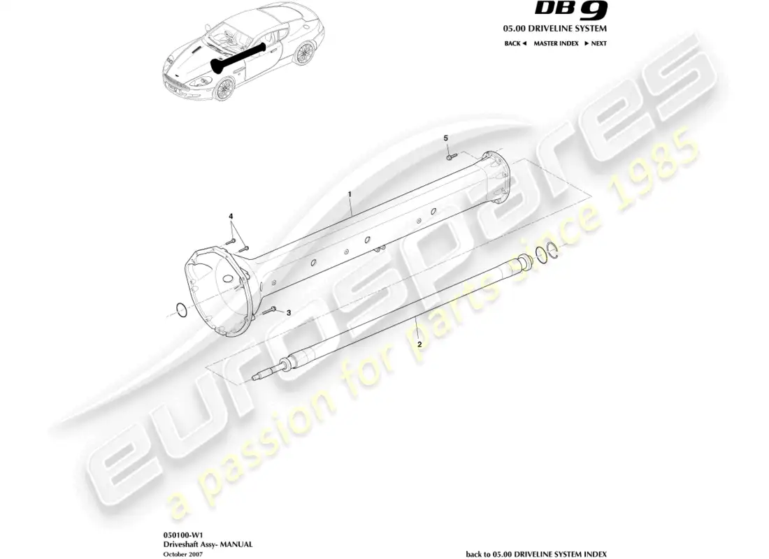 aston martin db9 (2005) driveshaft assembly, manual parts diagram