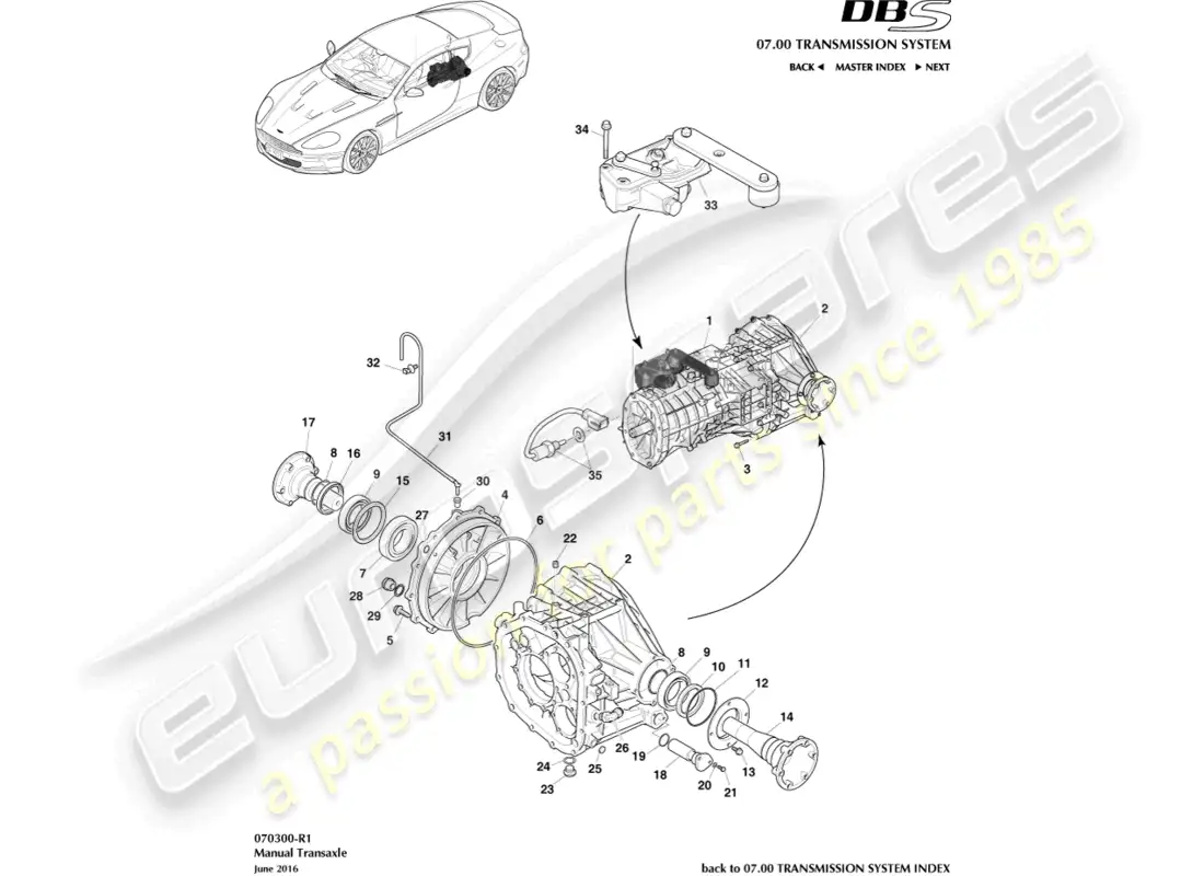 aston martin dbs (2008) transaxle, manual parts diagram