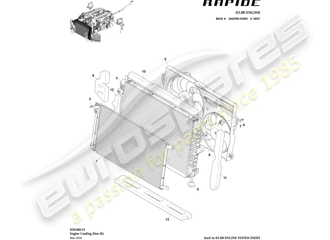 aston martin rapide (2010) engine cooling, line fit parts diagram