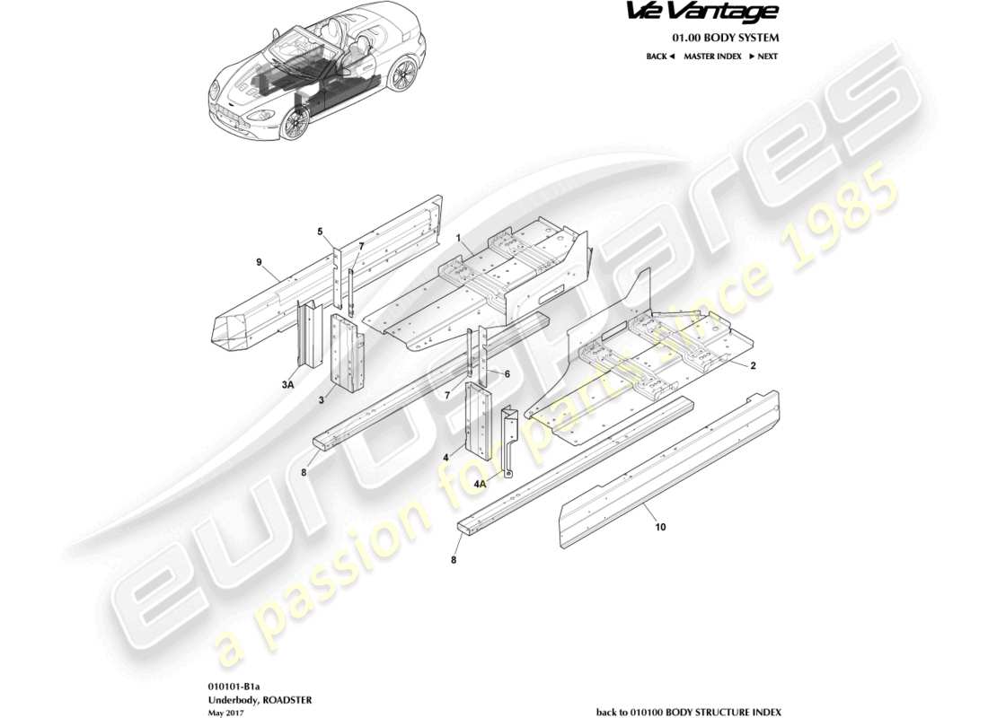 aston martin v12 vantage (2012) underbody, roadster part diagram