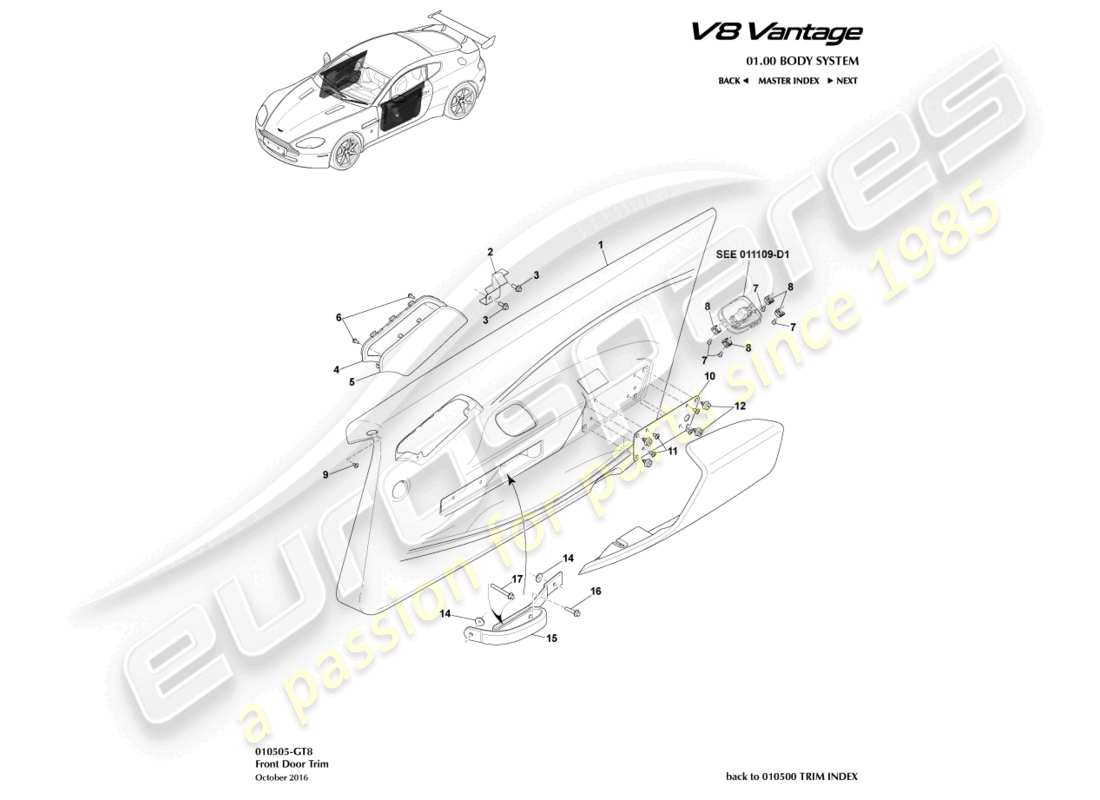 aston martin v8 vantage (2018) door trim, gt8 part diagram