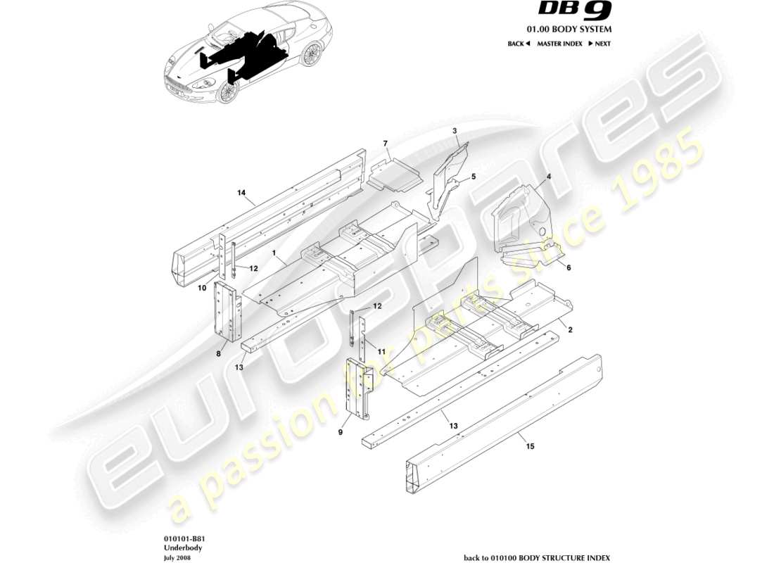 aston martin db9 (2010) underbody part diagram