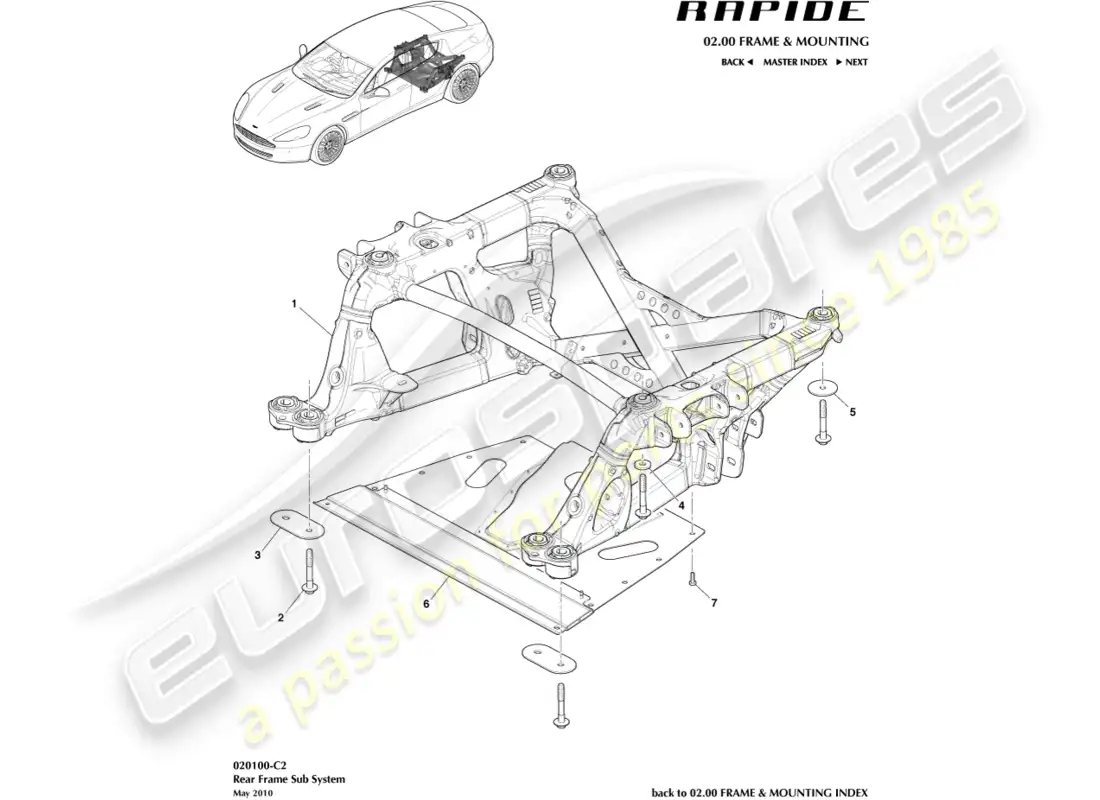 aston martin rapide (2010) rear subframe parts diagram