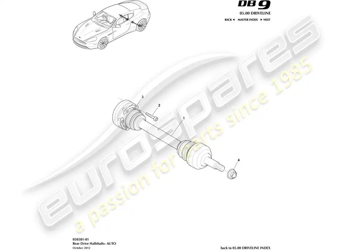 aston martin db9 (2013) rear halfshaft assembly parts diagram