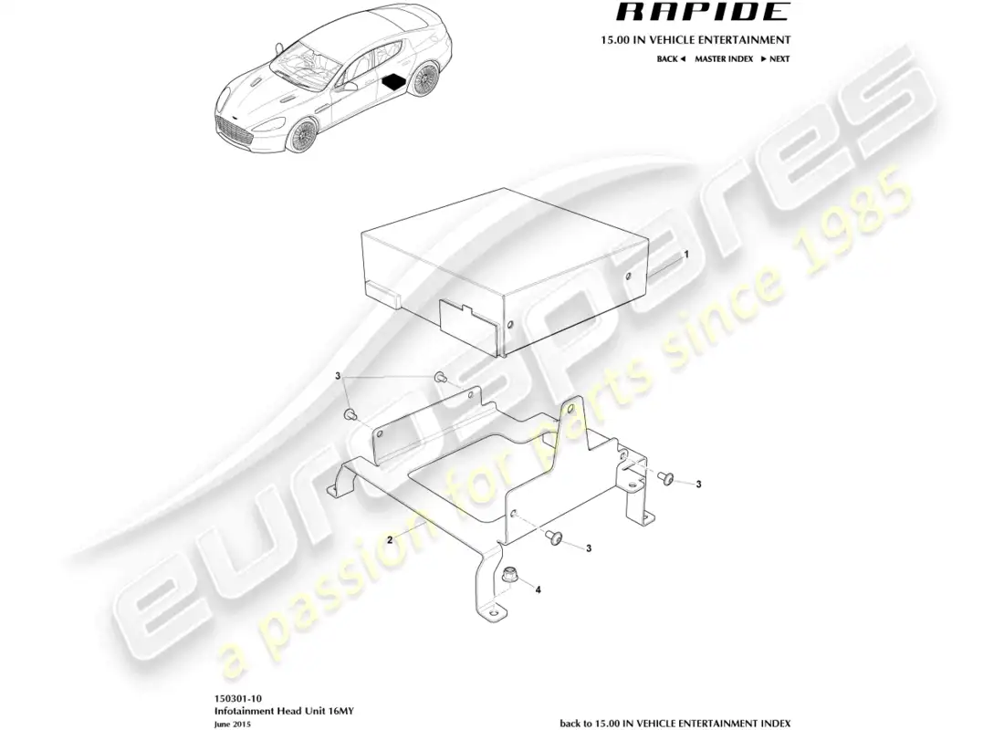 aston martin rapide (2017) infotainment head unit, 16my parts diagram