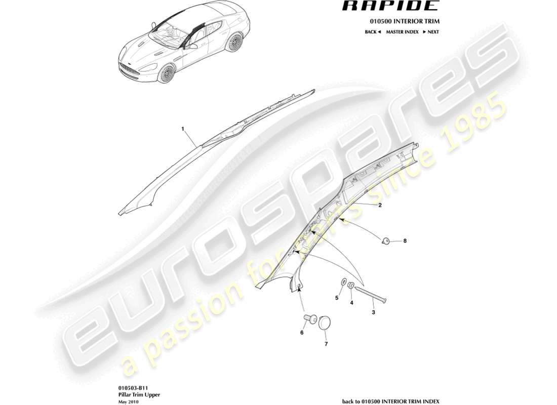 aston martin rapide (2018) a pillar trim part diagram