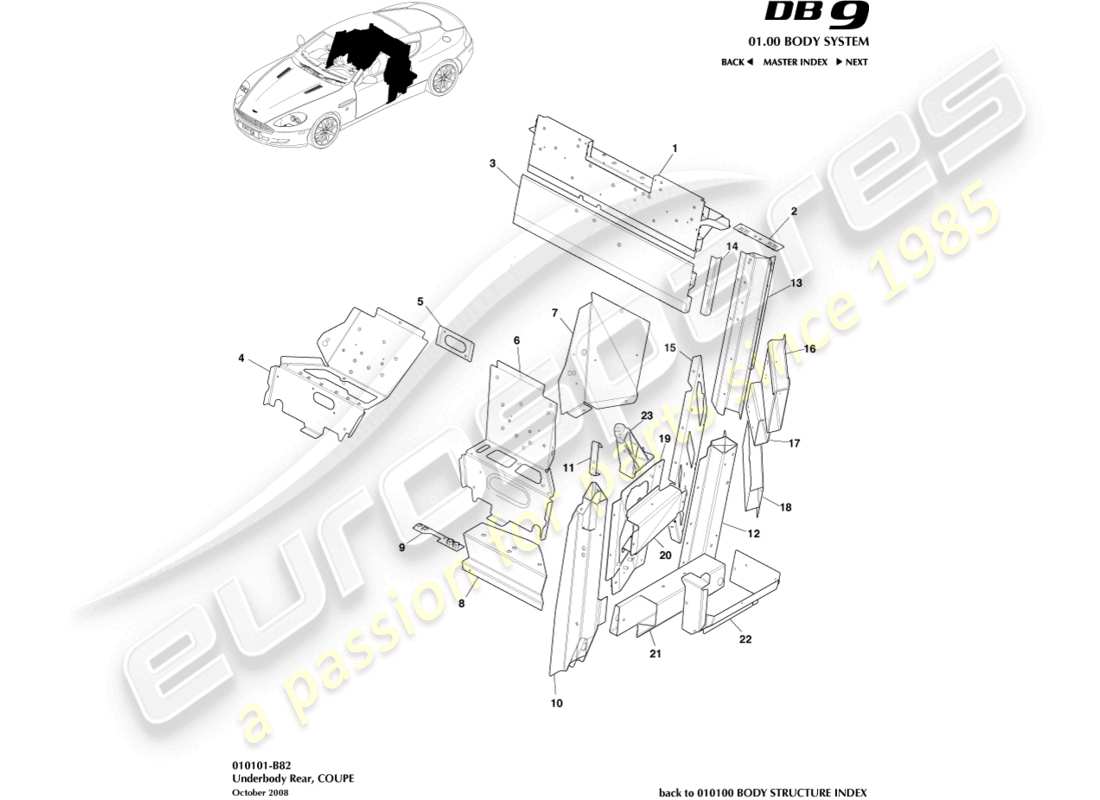 aston martin db9 (2004) underbody rear, coupe parts diagram