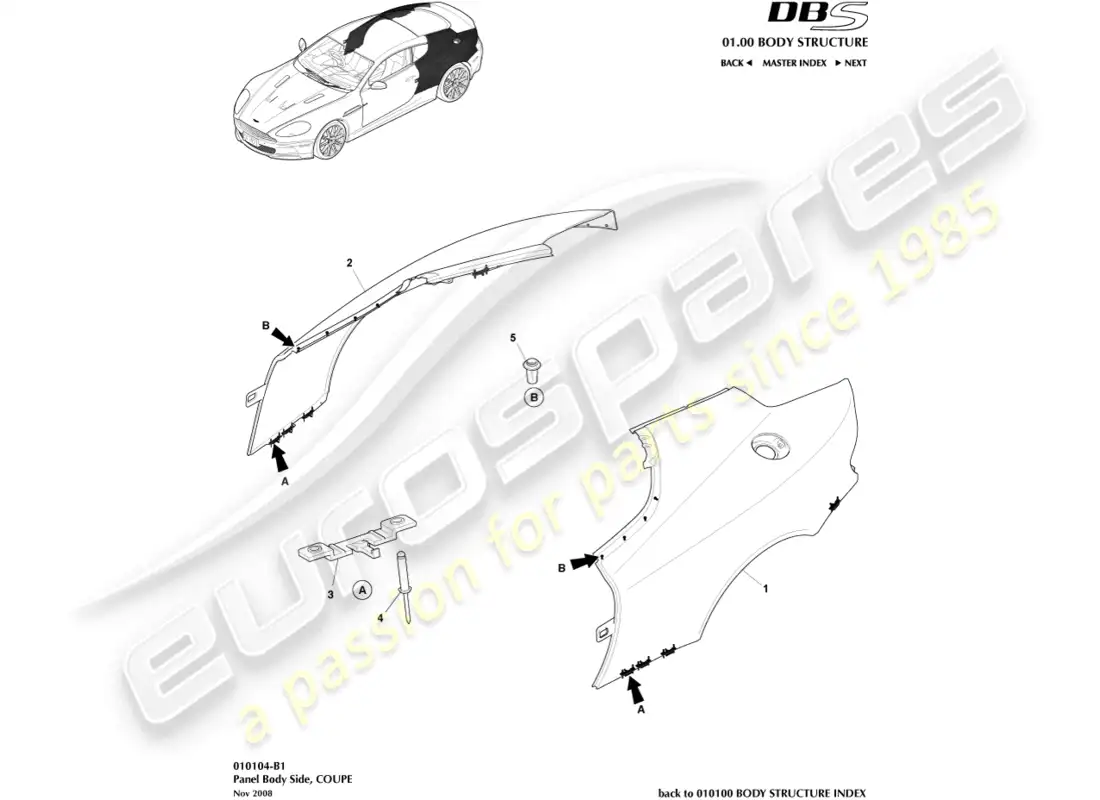 aston martin dbs (2011) panel body side, coupe parts diagram