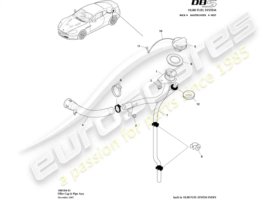 aston martin dbs (2012) fuel filler cap & pipe, coupe parts diagram