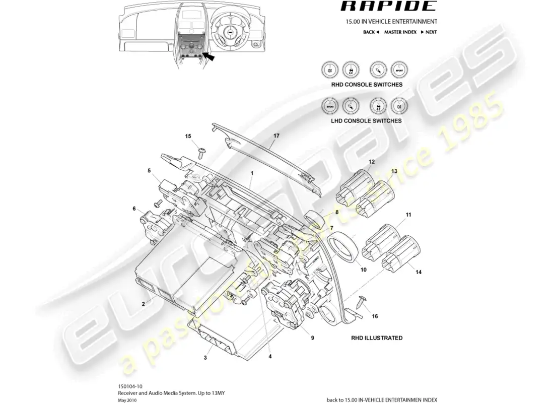 aston martin rapide (2011) media system, up to 13my parts diagram
