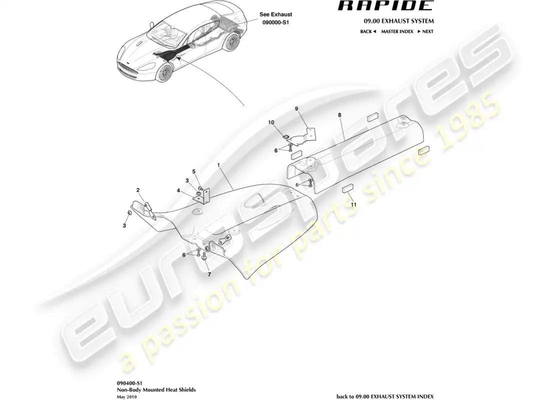 aston martin rapide (2016) heat shields, rear parts diagram