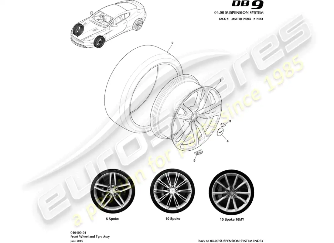 aston martin db9 (2013) wheel & tyres, front parts diagram