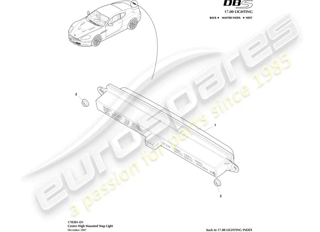 aston martin dbs (2008) high mounted stop light parts diagram